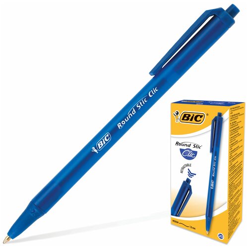 Ручка шариковая автоматическая BIC Round Stic Clic, синяя,