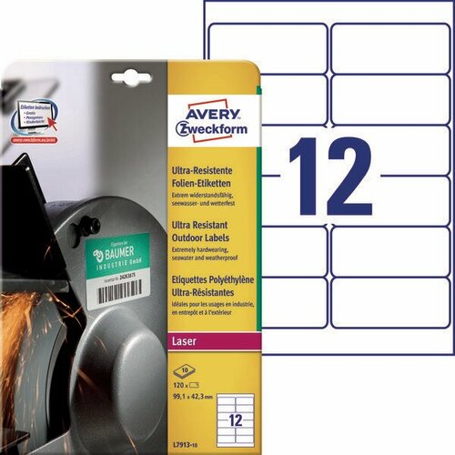 Суперпрочные пленочные этикетки Avery Zweckform [L7913-10] (99.1х42.3 мм, 120