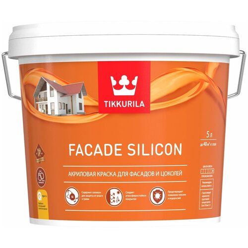 Краска акриловая Tikkurila Facade Silicon влагостойкая моющаяся глубокоматовая белый 5 л