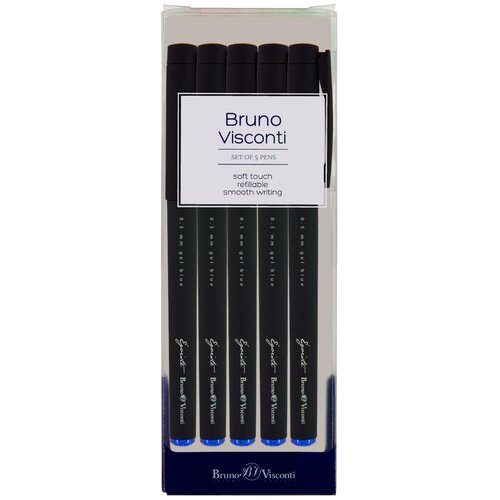 Набор из 5-ти ручек BrunoVisconti, гелевые, 0.5 мм, синие, Égoïste. BLACK, Арт.