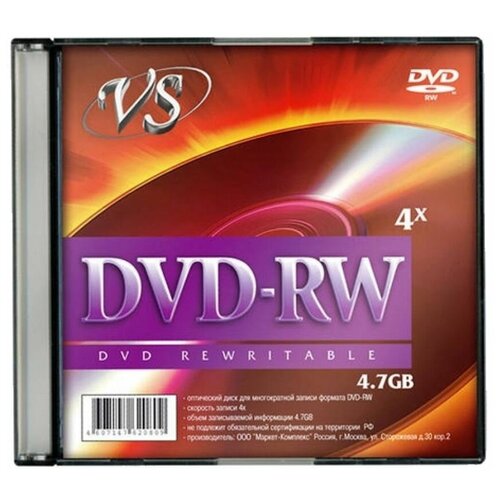 Диск DVD-RW, VS, 4,7 Gb, 4 x Slim Case, 1 штука, VSDVDRWSL01