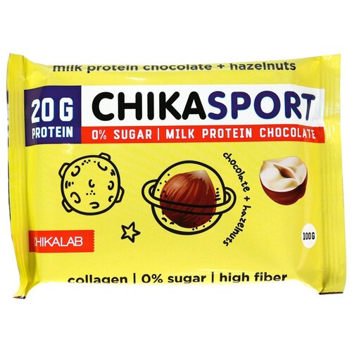  Шоколад Chikalab Chikasport молочный с фундуком, 100 г, молочный с