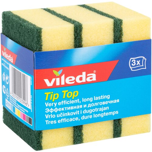 Губка классическая Vileda Tip-Top, зеленый/желтый, 3