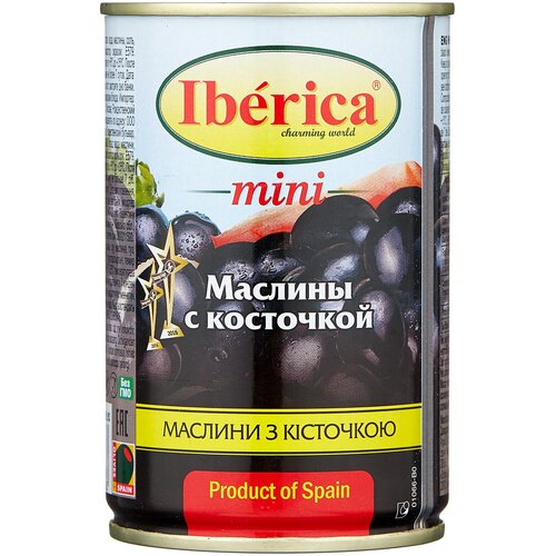 Маслины, оливки, каперсы Iberica Маслины мини с косточкой в рассоле, 300