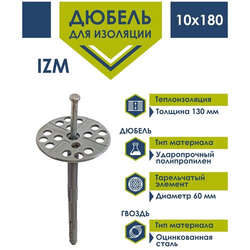 Дюбель для изоляции 10х180 Daxmer с металлическим гвоздем (5