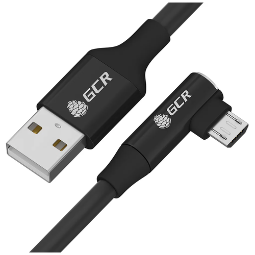 GCR Кабель PREMIUM 0.7m USB AM/microB угловой правый, черный