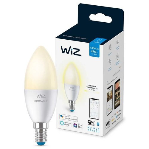 Лампа светодиодная WiZ BLE40WC37E14927DIM1PF/6, E14, С37, 4.