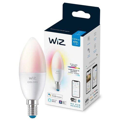 Лампа светодиодная WiZ BLE40WC37E14922-65RGB1PF/6, E14, C37,