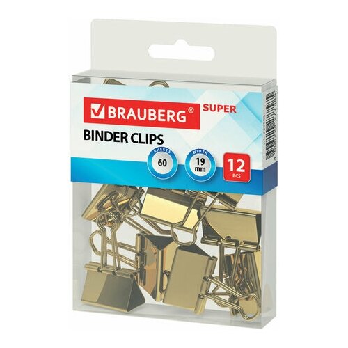 Зажимы для бумаг BRAUBERG EXTRA, комплект 12 шт., 19 мм, на 