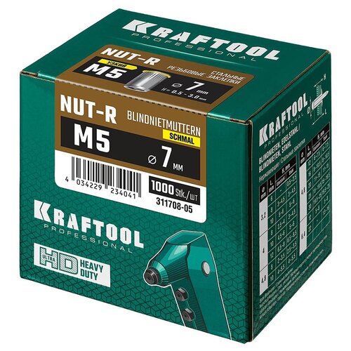 Заклепка резьбовая Kraftool Nut-R 311708-05 7 мм серебристый , 1000