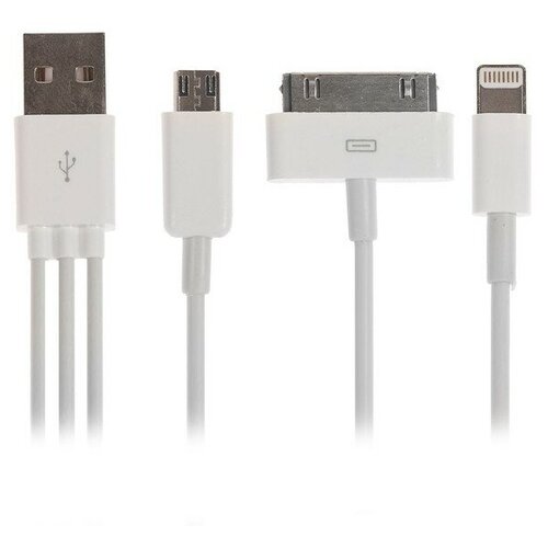 Кабель 3 в 1 LuazON, microUSB/Lightning/iPhone 30-pin - USB,