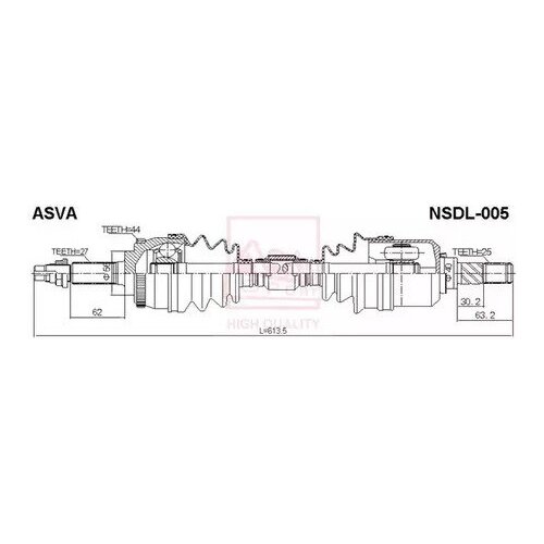 Привод Левый 25x613.5x27 Nissan Primera (P11/Wp11) ASVA арт.