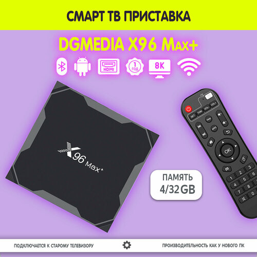 Смарт ТВ приставка DGMedia X96 Max+, Андроид медиаплеер 4/32 Гб, Wi-Fi, 4K, Amlogic