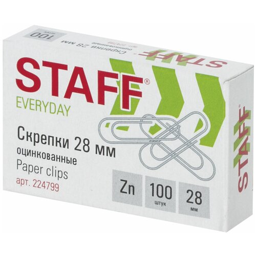 Скрепки STAFF EVERYDAY, 28 мм, оцинкованные, 100 шт., в ка