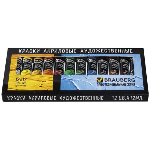   Яндекс Маркет BRAUBERG Краски акриловые Профессиональная серия, 191124, 12 мл, 12 цв.,