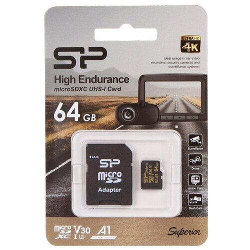 Карта памяти 64Gb - Silicon Power Superior Golden A1 MicroSD