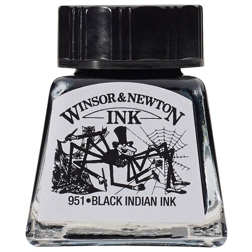 Краски Тушь Winsor&Newton для рисования, черный, стекл. флакон 14мл