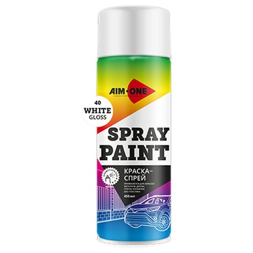 Краска Aim-One Spray Paint, White Gloss, глянцевая, 450