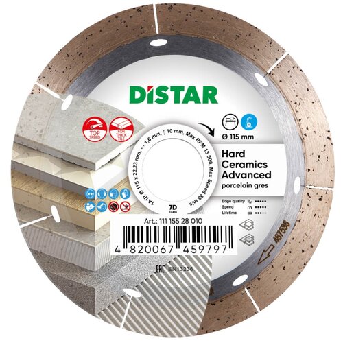 Диск алмазный отрезной Distar 1A1R Hard ceramics Advanced 11115528010, 115 мм,