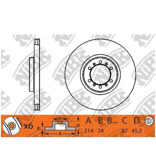 NIBK RN1217 Торм.диск пер.вент.[314x24] 6 отв. 2шт