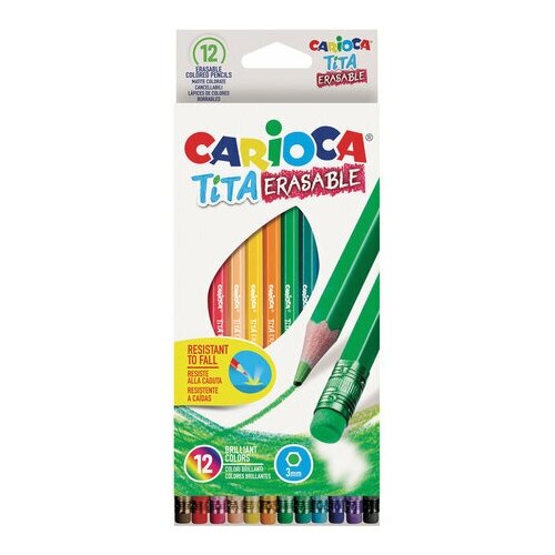 Карандаши цветные 12 цветов Carioca Tita Erasable (L=186мм, D=7.4мм, d=3мм,