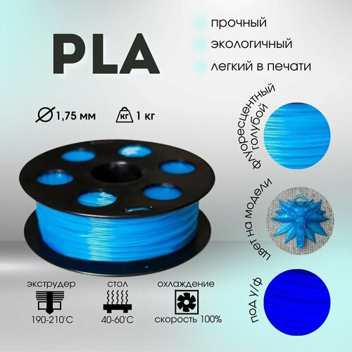 Флуоресцентный PLA пластик Bestfilament для 3D-принтеров, цвет голубой, 1 кг