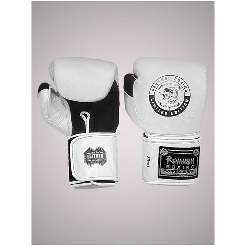 Боксерские Перчатки из натуральной кожи REVANSH PRO WHITE BLACK 14