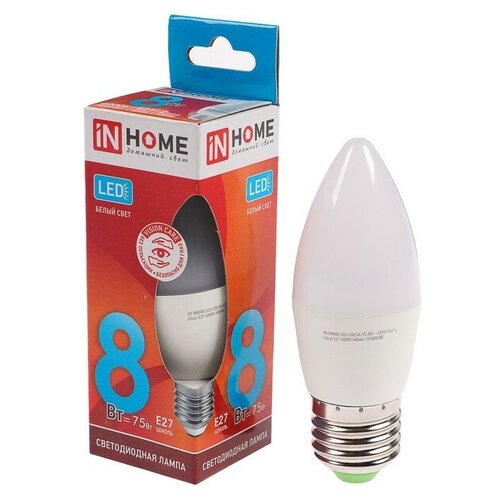 Лампа светодиодная IN HOME LED-СВЕЧА-VC, Е27, 8 Вт, 230 В, 4000 К, 720