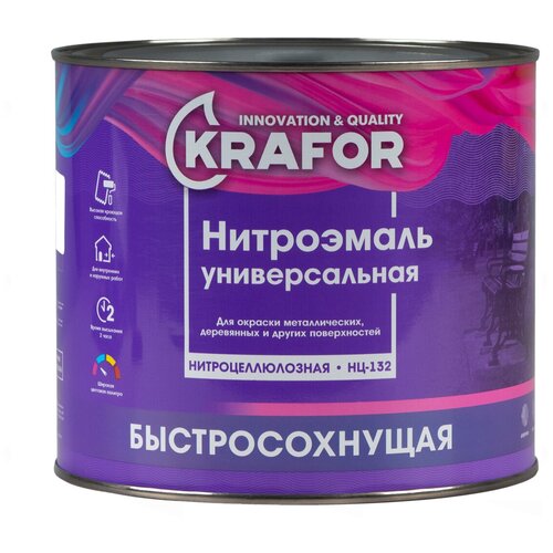 Нитроэмаль НЦ-132 быстросохнущая Krafor, глянцевая, 1,7 кг, 