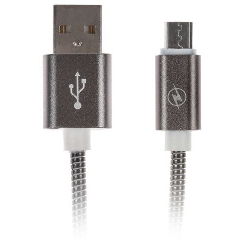 Кабель LuazON, microUSB - USB, 1 А, 1 м, оплётка металл, цве