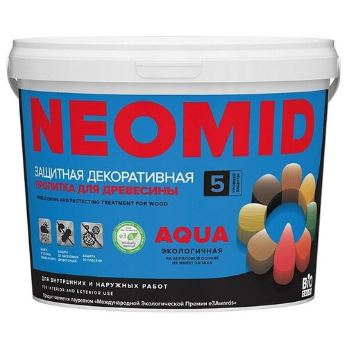 Защитная декоративная пропитка для древесины NEOMID BiO COLOR Aqua - 9 л.