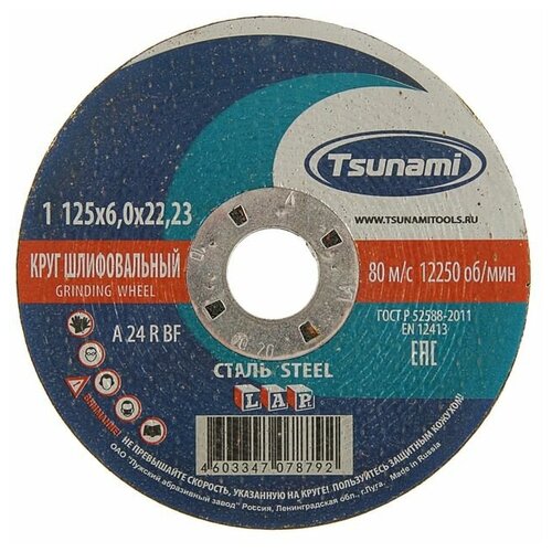 Круг зачистной по металлу TSUNAMI A24 R BF Pg, 125 х 22 х 6 