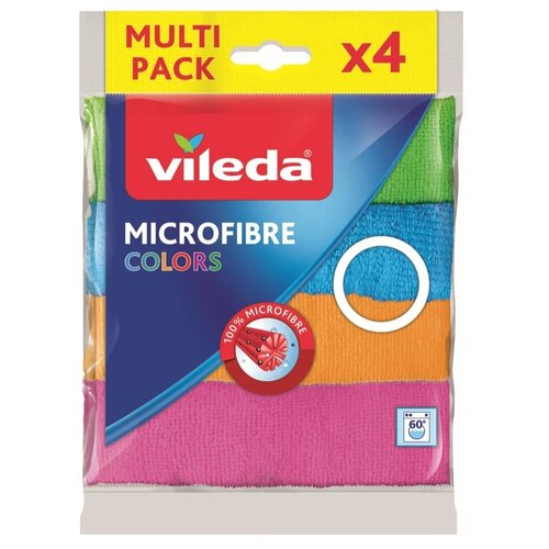 Салфетка из микрофибры Vileda Colors, желтый/розовый/голубой/зеленый, 4