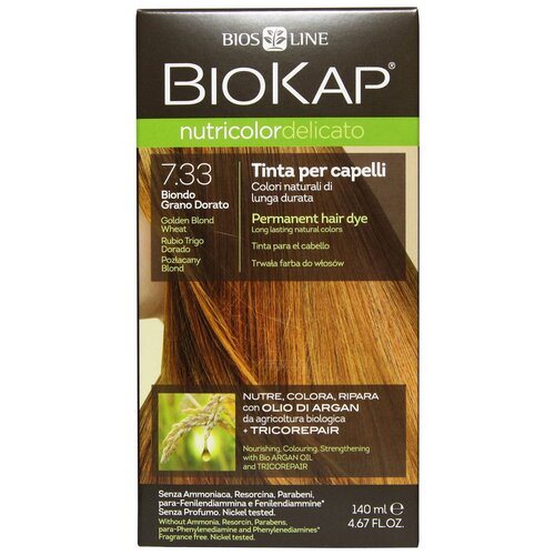 BioKap Nutricolor Delicato стойкая крем-краска для волос, 7.33 блондин золотистый пшеничный, 140