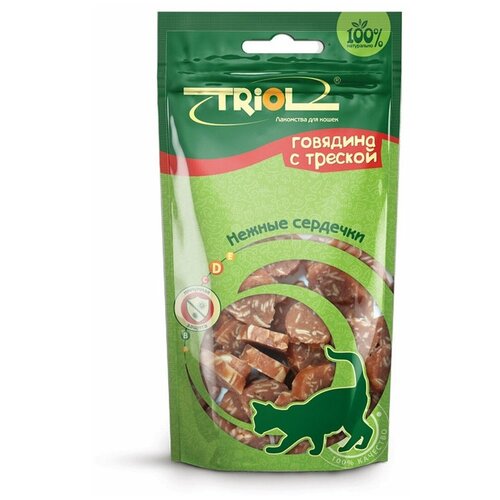 Лакомство Triol Нежные сердечки для кошек из говядины с трес