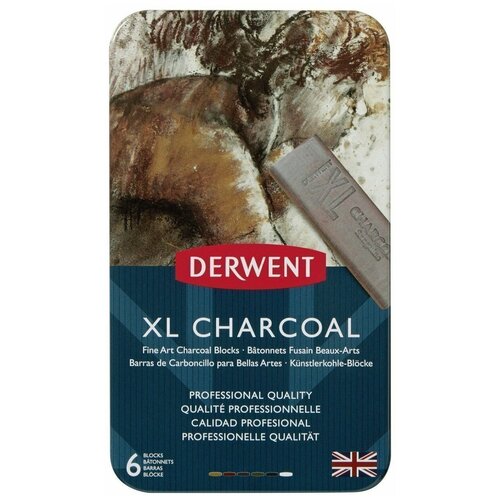 Набор угля Derwent Charcoal XL 6 цв 20*20*60 мм в метал кор