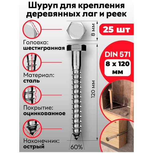 Шуруп глухарь 8 x 120 мм 25 шт