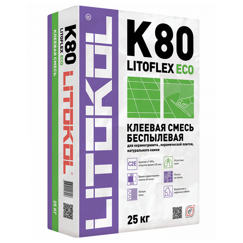 Клей для плитки и камня Litokol Litoflex K80 Eco серый 18 л 25