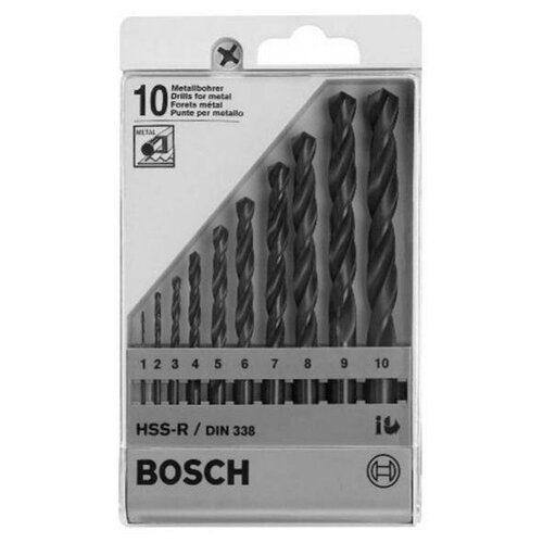 Набор сверл по металлу 1-10мм, 10 шт, HSS-R Bosch 1609200203