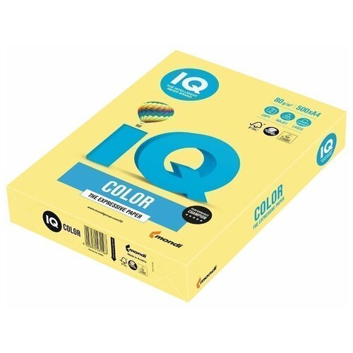 IQ Бумага цветная А4 500 л, IQ COLOR, 80 г/м2, желтый неон, 