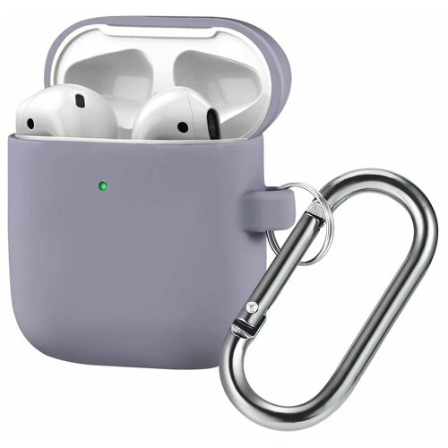  Чехол силиконовый для Airpods 2 (18), лавандовый, с карабино