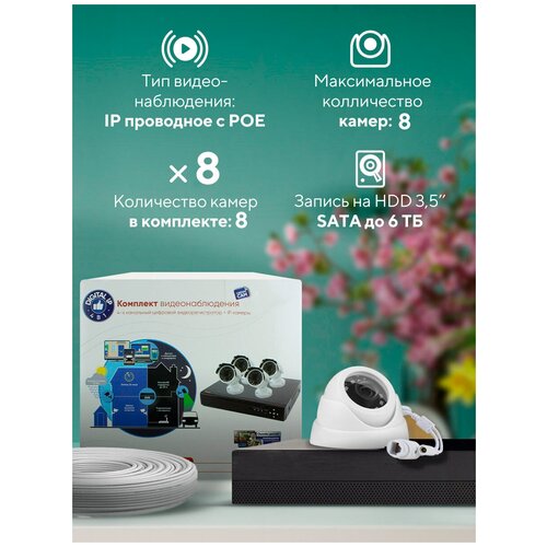 Готовые комплекты  Яндекс Маркет Комплект видеонаблюдения IP 2Мп PS-link KIT-A208IP-POE 8 камер для