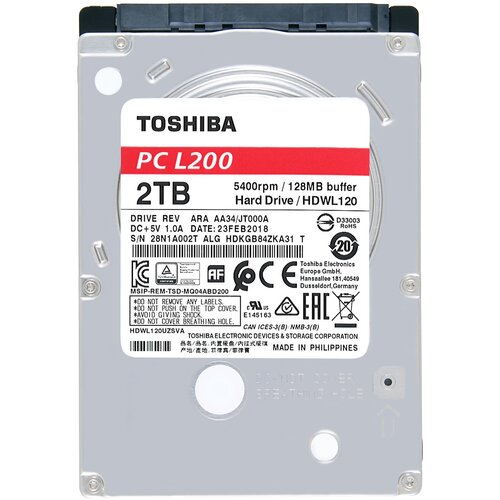 Жесткий диск Toshiba L200 HDWL120EZSTA, 2ТБ, HDD, SATA III, 