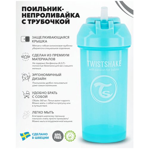 Детский поильник-непроливайка с трубочкой Twistshake Straw Cup, 360 мл, от 6 мес. Пастельный