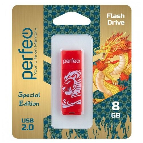 Накопитель USB 2.0 8гб Perfeo C04 Red Lion, красный