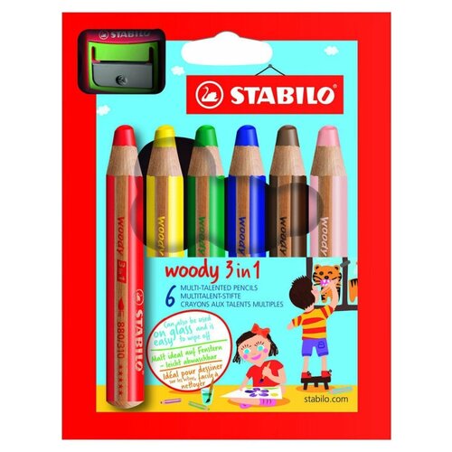 STABILO Цветные карандаши Woody 3 in 1 6 цветов (8806-2)