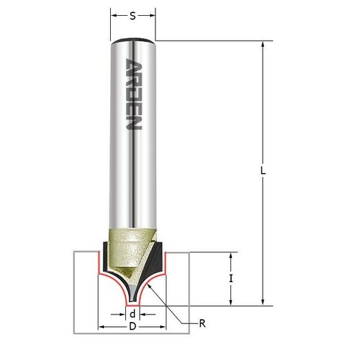Фреза радиусная (псевдофилёнка) R=5 Z=2 D=21x12x45 S=8 ARDEN