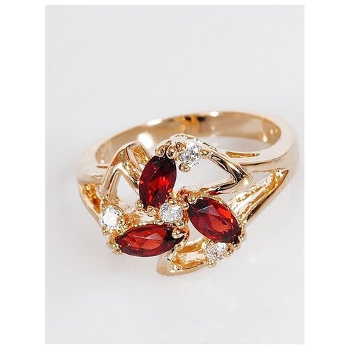 Кольцо Lotus Jewelry, бижутерный сплав, золочение, гранат, размер 19,