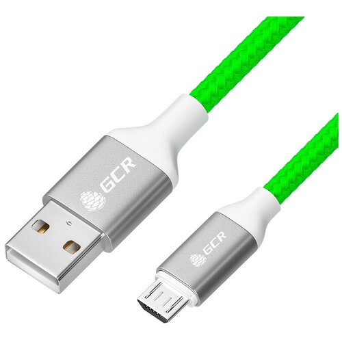 Аксессуар GCR QC USB - MicroUSB 1.5m Green-Silver GCR-52471