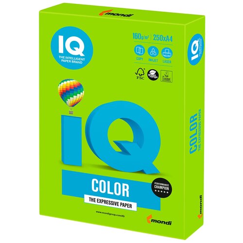 Бумага IQ color, А4, 160 г/м2, 250 л, интенсив зеленая, MA42